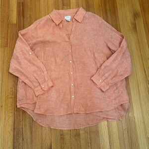 Sigrid Olsen Womens Linen Shirt Plus Sz 3X Coral Orange Roll-tab Sleeve (#4)